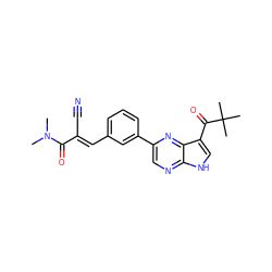 CN(C)C(=O)/C(C#N)=C/c1cccc(-c2cnc3[nH]cc(C(=O)C(C)(C)C)c3n2)c1 ZINC000149015825