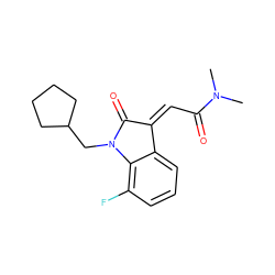 CN(C)C(=O)/C=C1/C(=O)N(CC2CCCC2)c2c(F)cccc21 ZINC000049037083