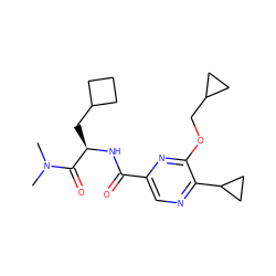 CN(C)C(=O)[C@@H](CC1CCC1)NC(=O)c1cnc(C2CC2)c(OCC2CC2)n1 ZINC000207420412