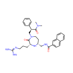 CN(C)C(=O)[C@@H](CN1CC[C@H](CNC(=O)c2ccc3ccccc3c2)N[C@H](CCCN=C(N)N)C1=O)c1ccccc1 ZINC000206909635