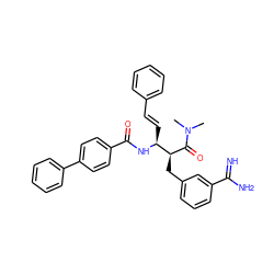 CN(C)C(=O)[C@@H](Cc1cccc(C(=N)N)c1)[C@H](/C=C/c1ccccc1)NC(=O)c1ccc(-c2ccccc2)cc1 ZINC000027521993