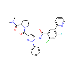 CN(C)C(=O)[C@@H]1CCCN1C(=O)c1cc(NC(=O)c2cc(-c3ccccn3)c(F)cc2Cl)n(-c2ccccc2)n1 ZINC001772647117