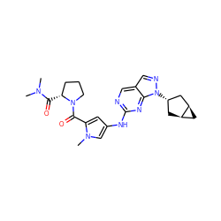 CN(C)C(=O)[C@@H]1CCCN1C(=O)c1cc(Nc2ncc3cnn([C@H]4C[C@@H]5C[C@@H]5C4)c3n2)cn1C ZINC000101500486