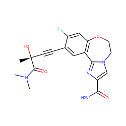 CN(C)C(=O)[C@](C)(O)C#Cc1cc2c(cc1F)OCCn1cc(C(N)=O)nc1-2 ZINC000215745980