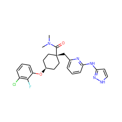 CN(C)C(=O)[C@]1(Cc2cccc(Nc3cc[nH]n3)n2)CC[C@@H](Oc2cccc(Cl)c2F)CC1 ZINC001772577642