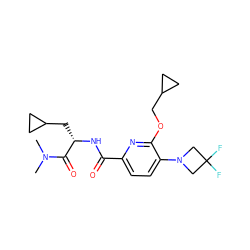 CN(C)C(=O)[C@H](CC1CC1)NC(=O)c1ccc(N2CC(F)(F)C2)c(OCC2CC2)n1 ZINC000207737260