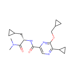 CN(C)C(=O)[C@H](CC1CC1)NC(=O)c1cnc(C2CC2)c(OCC2CC2)n1 ZINC000207351681