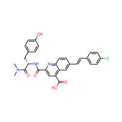 CN(C)C(=O)[C@H](Cc1ccc(O)cc1)NC(=O)c1cc(C(=O)O)c2cc(/C=C/c3ccc(Cl)cc3)ccc2n1 ZINC000043152423