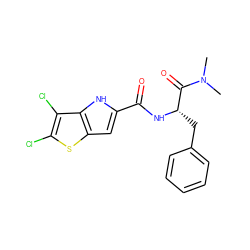 CN(C)C(=O)[C@H](Cc1ccccc1)NC(=O)c1cc2sc(Cl)c(Cl)c2[nH]1 ZINC000036177520