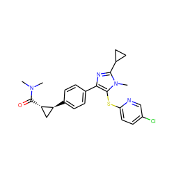 CN(C)C(=O)[C@H]1C[C@@H]1c1ccc(-c2nc(C3CC3)n(C)c2Sc2ccc(Cl)cn2)cc1 ZINC000096270414