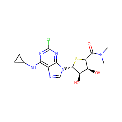 CN(C)C(=O)[C@H]1S[C@@H](n2cnc3c(NC4CC4)nc(Cl)nc32)[C@H](O)[C@@H]1O ZINC000029128238