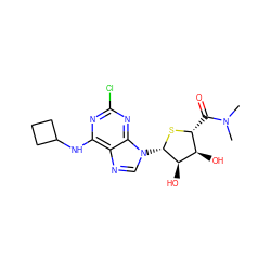 CN(C)C(=O)[C@H]1S[C@@H](n2cnc3c(NC4CCC4)nc(Cl)nc32)[C@H](O)[C@@H]1O ZINC000029128178