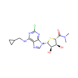 CN(C)C(=O)[C@H]1S[C@@H](n2cnc3c(NCC4CC4)nc(Cl)nc32)[C@H](O)[C@@H]1O ZINC000029128235