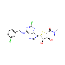 CN(C)C(=O)[C@H]1S[C@@H](n2cnc3c(NCc4cccc(Cl)c4)nc(Cl)nc32)[C@H](O)[C@@H]1O ZINC000029128299