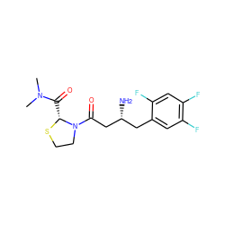 CN(C)C(=O)[C@H]1SCCN1C(=O)C[C@H](N)Cc1cc(F)c(F)cc1F ZINC000066074883