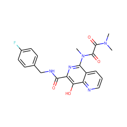 CN(C)C(=O)C(=O)N(C)c1nc(C(=O)NCc2ccc(F)cc2)c(O)c2ncccc12 ZINC000001911719