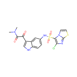 CN(C)C(=O)C(=O)c1c[nH]c2ccc(NS(=O)(=O)c3c(Cl)nc4sccn34)cc12 ZINC000013611786