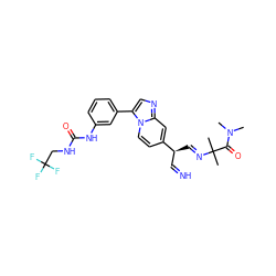 CN(C)C(=O)C(C)(C)/N=C/[C@@H](C=N)c1ccn2c(-c3cccc(NC(=O)NCC(F)(F)F)c3)cnc2c1 ZINC000169704621