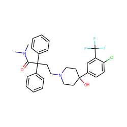 CN(C)C(=O)C(CCN1CCC(O)(c2ccc(Cl)c(C(F)(F)F)c2)CC1)(c1ccccc1)c1ccccc1 ZINC000004216287