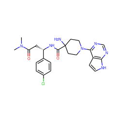 CN(C)C(=O)C[C@H](NC(=O)C1(N)CCN(c2ncnc3[nH]ccc23)CC1)c1ccc(Cl)cc1 ZINC000095585687