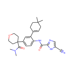 CN(C)C(=O)C1(c2ccc(NC(=O)c3ncc(C#N)[nH]3)c(C3=CCC(C)(C)CC3)c2)CCOCC1 ZINC000146884014