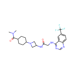 CN(C)C(=O)C1CCC(N2CC(NC(=O)CNc3ncnc4ccc(C(F)(F)F)cc34)C2)CC1 ZINC000149109519