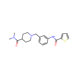 CN(C)C(=O)C1CCN(Cc2cccc(NC(=O)c3cccs3)c2)CC1 ZINC001772614782