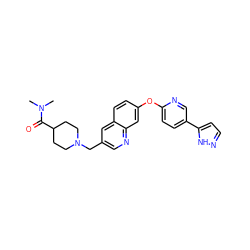 CN(C)C(=O)C1CCN(Cc2cnc3cc(Oc4ccc(-c5ccn[nH]5)cn4)ccc3c2)CC1 ZINC000215854751