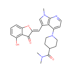 CN(C)C(=O)C1CCN(c2ccnc3c2c(/C=C2\Oc4cccc(O)c4C2=O)cn3C)CC1 ZINC000049071132