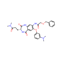 CN(C)C(=O)CC[C@H]1NC(=O)c2cc(Oc3cccc(N(C)C)c3)c(NC(=O)COCc3ccccc3)cc2NC1=O ZINC001772642141