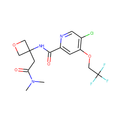 CN(C)C(=O)CC1(NC(=O)c2cc(OCC(F)(F)F)c(Cl)cn2)COC1 ZINC000149221645