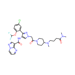 CN(C)C(=O)CCCN(C)C1CCN(C(=O)Cn2cc(NC(=O)c3cnn4cccnc34)c(-c3cc(Cl)ccc3OC(F)F)n2)CC1 ZINC001772608231