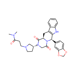 CN(C)C(=O)CCN1CC[C@@H](N2CC(=O)N3[C@H](Cc4c([nH]c5ccccc45)[C@H]3c3ccc4c(c3)OCO4)C2=O)C1 ZINC000029219560