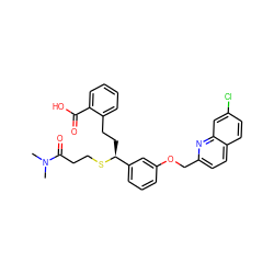 CN(C)C(=O)CCS[C@@H](CCc1ccccc1C(=O)O)c1cccc(OCc2ccc3ccc(Cl)cc3n2)c1 ZINC000036268428