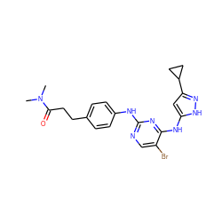 CN(C)C(=O)CCc1ccc(Nc2ncc(Br)c(Nc3cc(C4CC4)n[nH]3)n2)cc1 ZINC000035902945