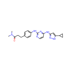 CN(C)C(=O)CCc1ccc(Nc2nccc(Nc3cc(C4CC4)[nH]n3)n2)cc1 ZINC000203006733