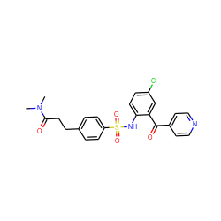 CN(C)C(=O)CCc1ccc(S(=O)(=O)Nc2ccc(Cl)cc2C(=O)c2ccncc2)cc1 ZINC000146995947