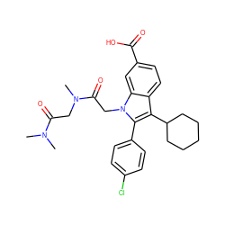 CN(C)C(=O)CN(C)C(=O)Cn1c(-c2ccc(Cl)cc2)c(C2CCCCC2)c2ccc(C(=O)O)cc21 ZINC000013646589