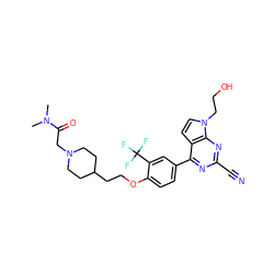 CN(C)C(=O)CN1CCC(CCOc2ccc(-c3nc(C#N)nc4c3ccn4CCO)cc2C(F)(F)F)CC1 ZINC001772589744