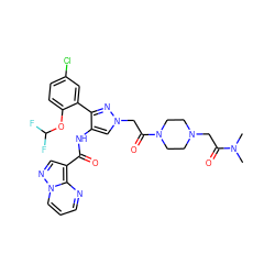 CN(C)C(=O)CN1CCN(C(=O)Cn2cc(NC(=O)c3cnn4cccnc34)c(-c3cc(Cl)ccc3OC(F)F)n2)CC1 ZINC001772575353