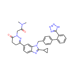 CN(C)C(=O)CN1N=C(c2ccc3nc(C4CC4)n(Cc4ccc(-c5ccccc5-c5nnn[nH]5)cc4)c3c2)CCC1=O ZINC000028755519