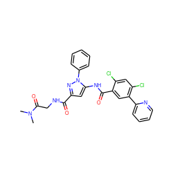 CN(C)C(=O)CNC(=O)c1cc(NC(=O)c2cc(-c3ccccn3)c(Cl)cc2Cl)n(-c2ccccc2)n1 ZINC001772607229