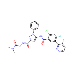 CN(C)C(=O)CNC(=O)c1cc(NC(=O)c2cc(-c3ncccc3F)c(F)cc2Cl)n(-c2ccccc2)n1 ZINC001772641358