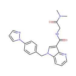 CN(C)C(=O)CNC(=O)c1cn(Cc2ccc(-n3cccn3)cc2)c2cccnc12 ZINC000653783656