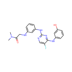 CN(C)C(=O)CNc1cccc(Nc2ncc(F)c(Nc3cccc(O)c3)n2)c1 ZINC000299870975