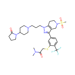 CN(C)C(=O)CSc1cc(-c2nn(CCCN3CCC(N4CCCC4=O)CC3)c3c2CN(S(C)(=O)=O)CC3)ccc1C(F)(F)F ZINC000049780582