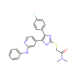 CN(C)C(=O)CSc1nc(-c2ccc(F)cc2)c(-c2ccnc(Nc3ccccc3)c2)[nH]1 ZINC001772583961