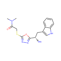 CN(C)C(=O)CSc1nnc([C@@H](N)Cc2c[nH]c3ccccc23)o1 ZINC000005100166