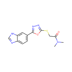 CN(C)C(=O)CSc1nnc(-c2ccc3nc[nH]c3c2)o1 ZINC000005625550