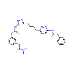 CN(C)C(=O)Cc1cccc(CC(=O)Nc2nnc(CCCCc3ccc(NC(=O)Cc4ccccc4)nn3)s2)c1 ZINC000169698386